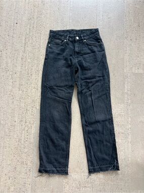 AllSaints Ava Jeans W26 Black Cropped Straight Leg Raw Hem Womens Denim
